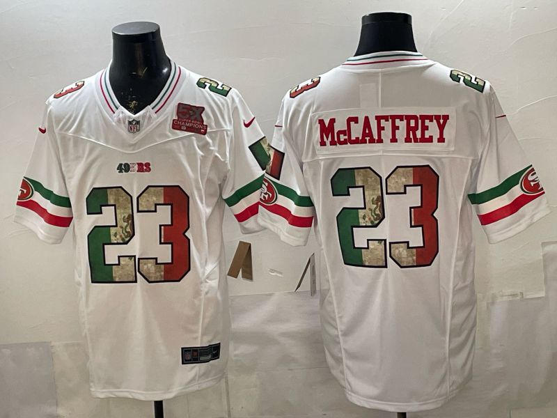 Men 2026 San Francisco 49ers #23 Mccaffrey White three generations Nike Limited NFL Jersey style 005